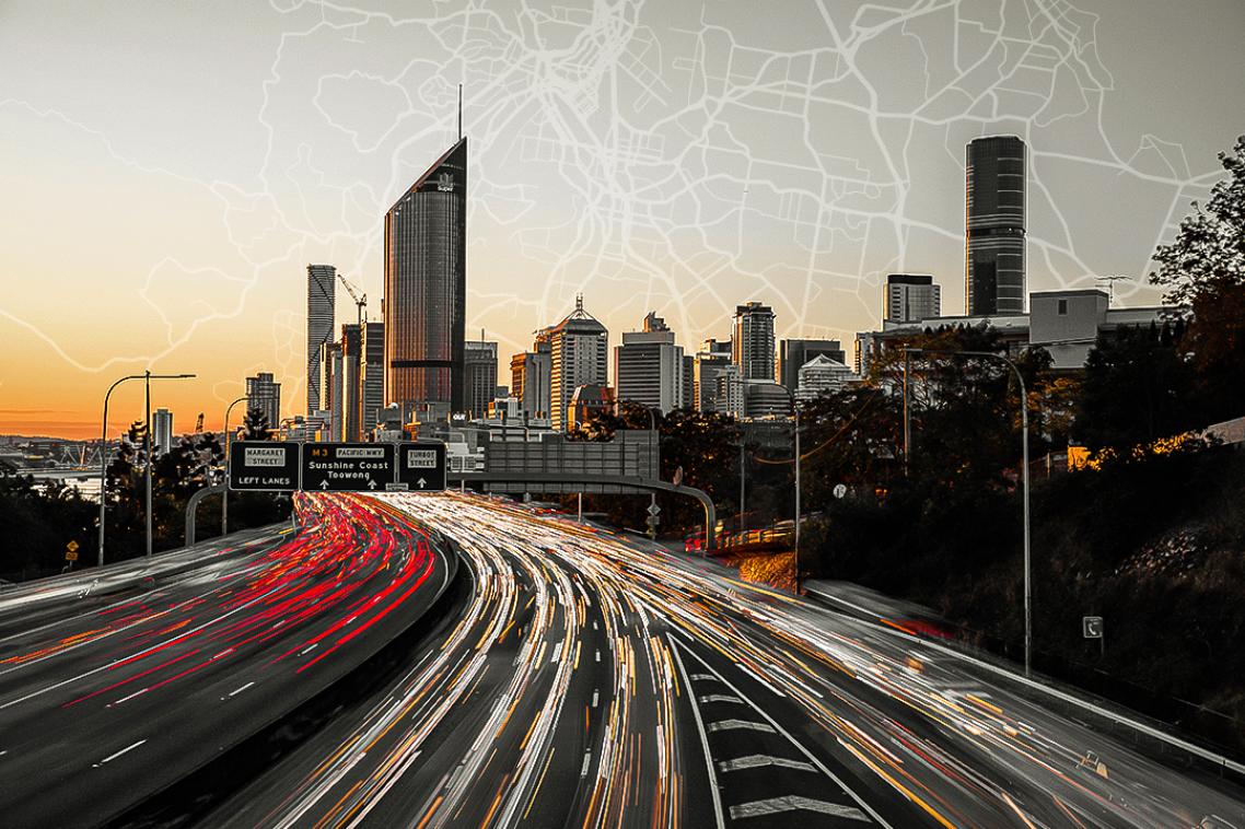 Traffic in Brisbane at night.